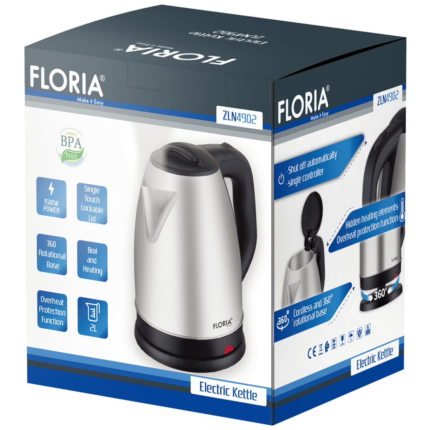 Floria Rychlovarná konvice, objem 2,0 l, 1500 W - ZLN4902