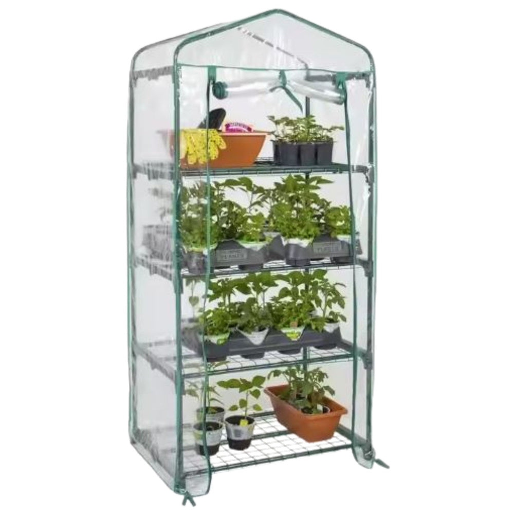 Vrtni staklenik s PVC folijom i 4 metalne police 69 x 49 x 157cm