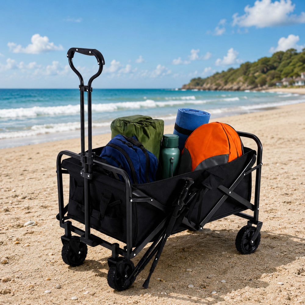 Sklopiva putna kolica za plažu ili vrt 120L - crna