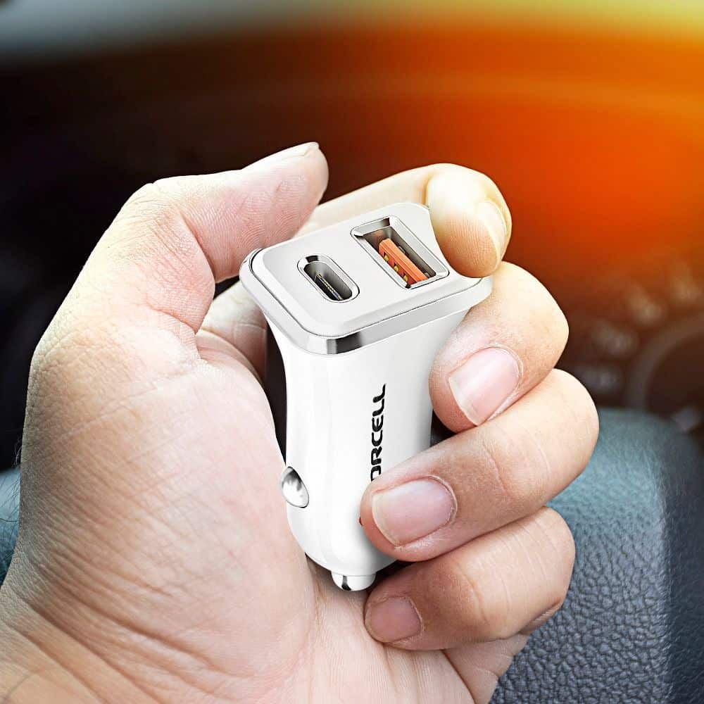 FORCELL autonabíječka USB 3.0 + USB C Quick Charging + Power Delivery PD20W 4A CC-QCPD01 bílá