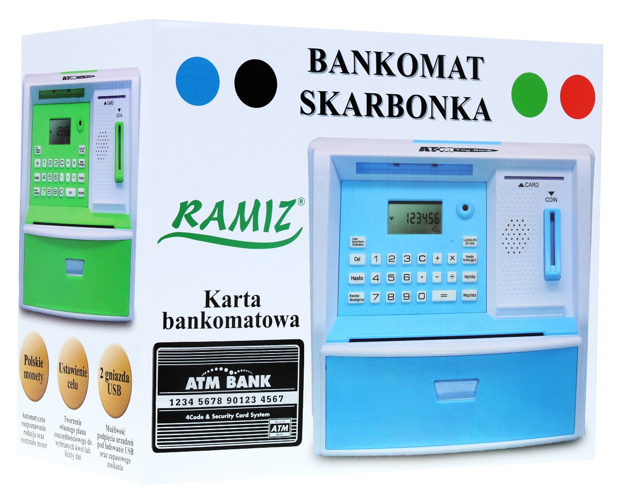 Kasica prasica u obliku bankomata s karticom za bankomat i PIN bravom - crvena