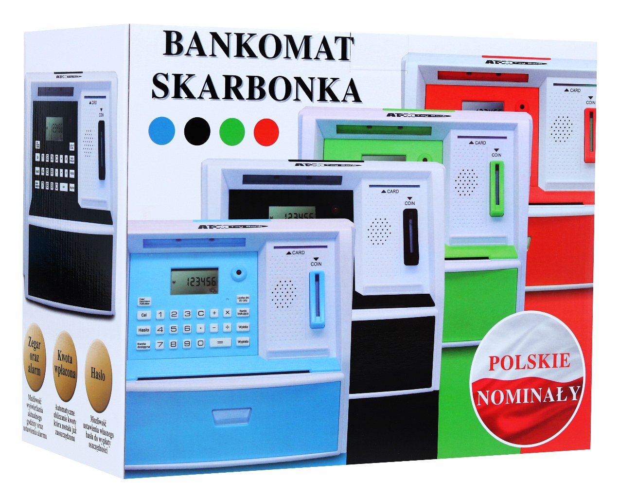 Kasica prasica u obliku bankomata s karticom za bankomat i PIN bravom - crvena