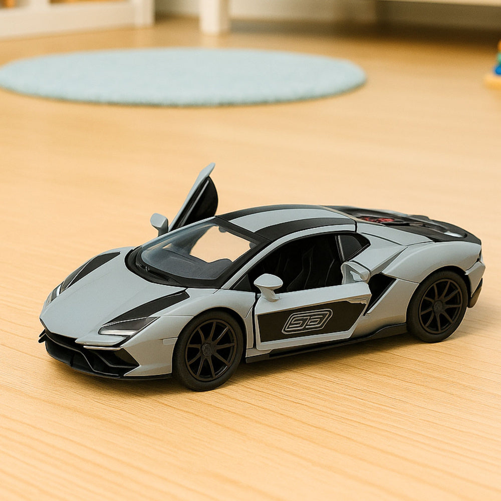 Sports Car Metal Race Drive Opening Doors Gray 1:32