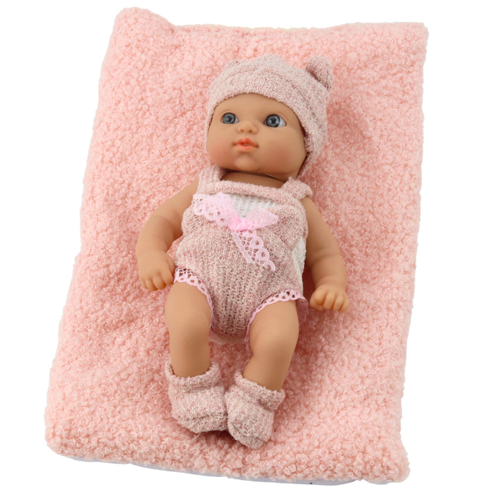 Baby Doll with Blanket, White and Pink Clothes, Hat, 18 cm