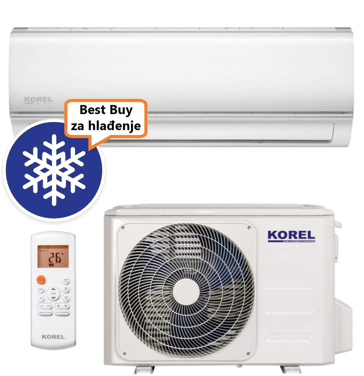 KOREL KLIMA UREĐAJ 5,3kW KOR32-18HFN8-IX/KOR32-18HFN8-OX - NEXO, za prostor do 50m2, A++ energetska klasa, Wi-Fi, R32