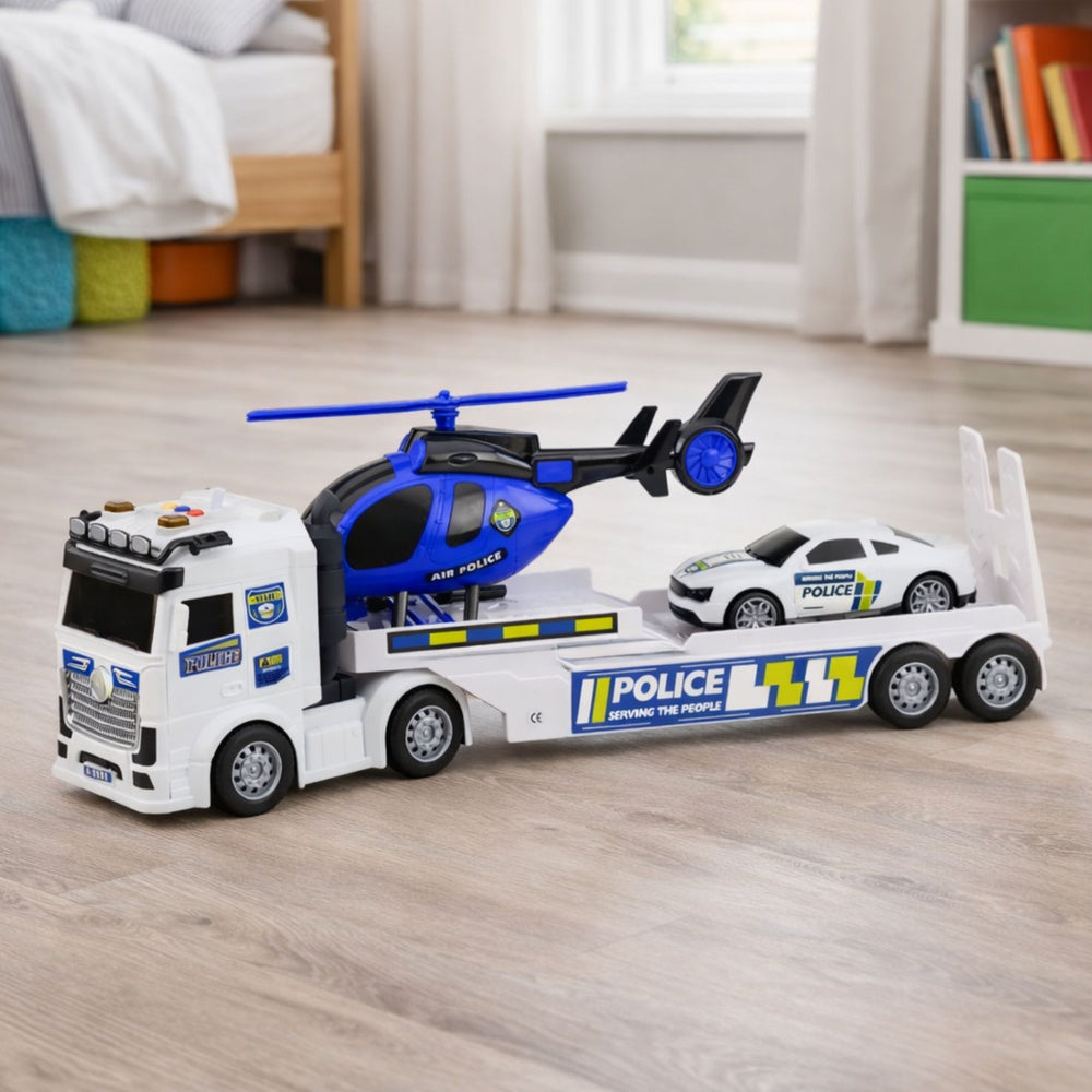 Policijski set vozila za igru sa autićem i helikopterom - bijelo/plavi