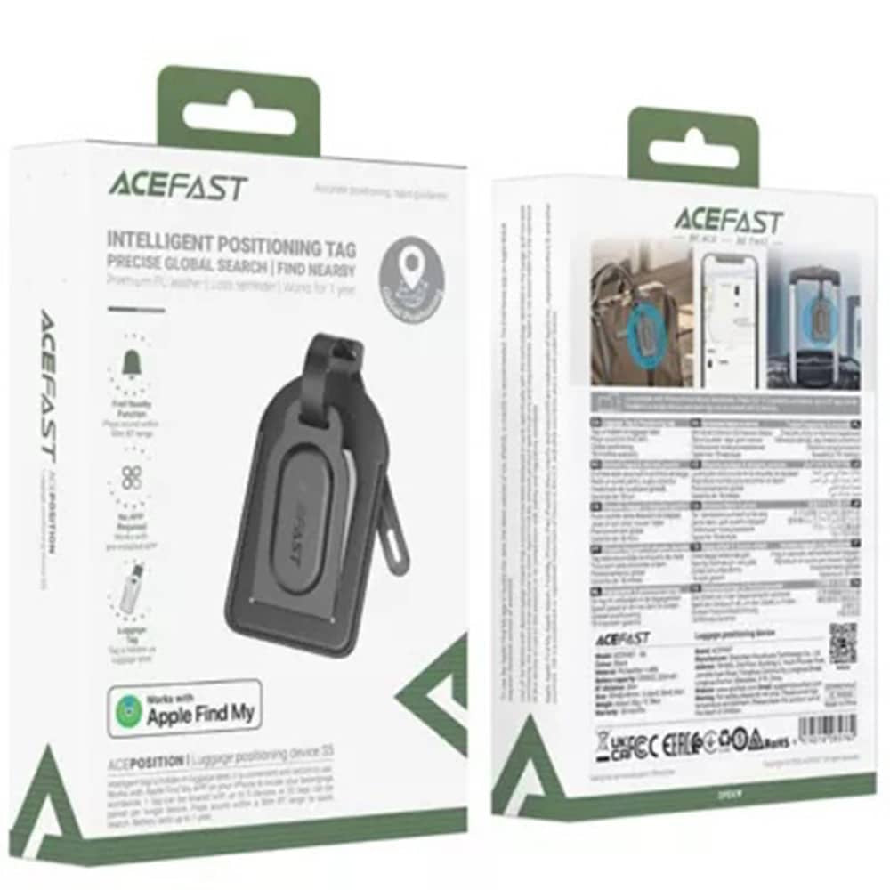 Acefast Pametni tracker (S5) - Elegantna privjesnica od umjetne kože za prtljagu - FindMy mreža - crna