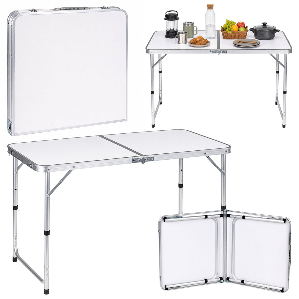 Sklopivi stol za kampiranje s podesivom visinom - 120 x 60 x 55-70 cm - bijeli
