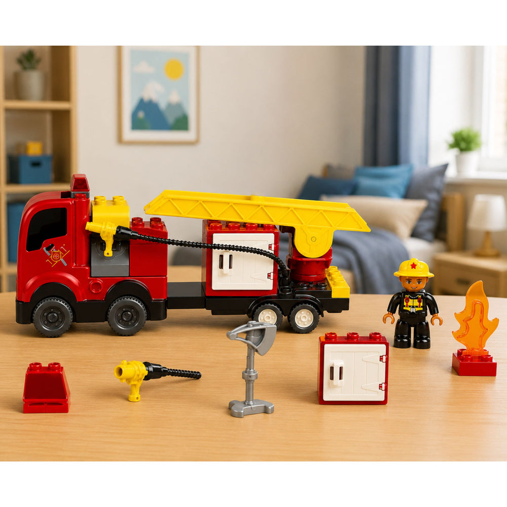 Fire Department Motorized Fire Truck Firefighter Figure Building Blocks Set