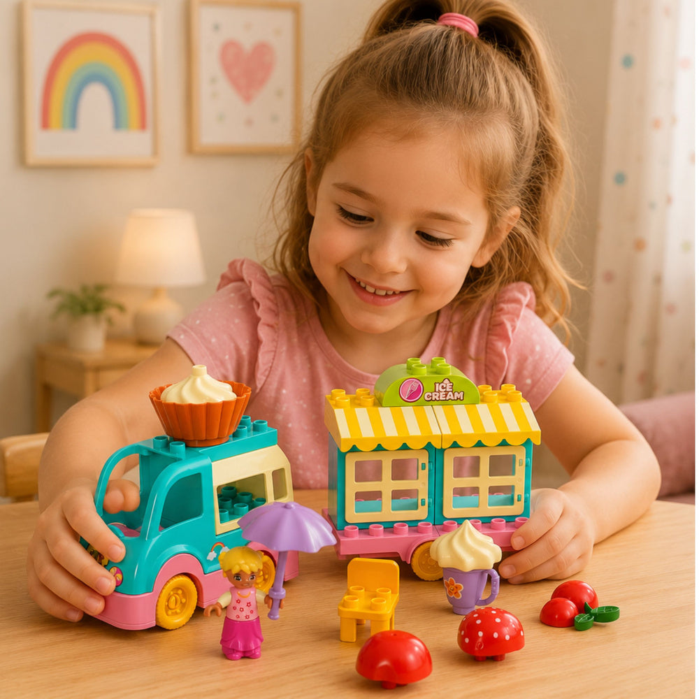 Ice Cream Shop Car With Motorized Girl Figure Desserts Blocks Set