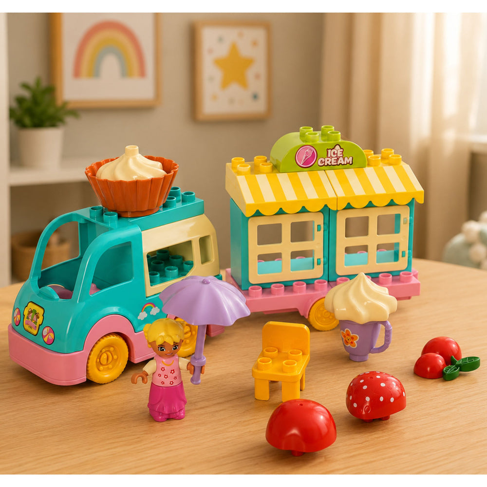 Ice Cream Shop Car With Motorized Girl Figure Desserts Blocks Set