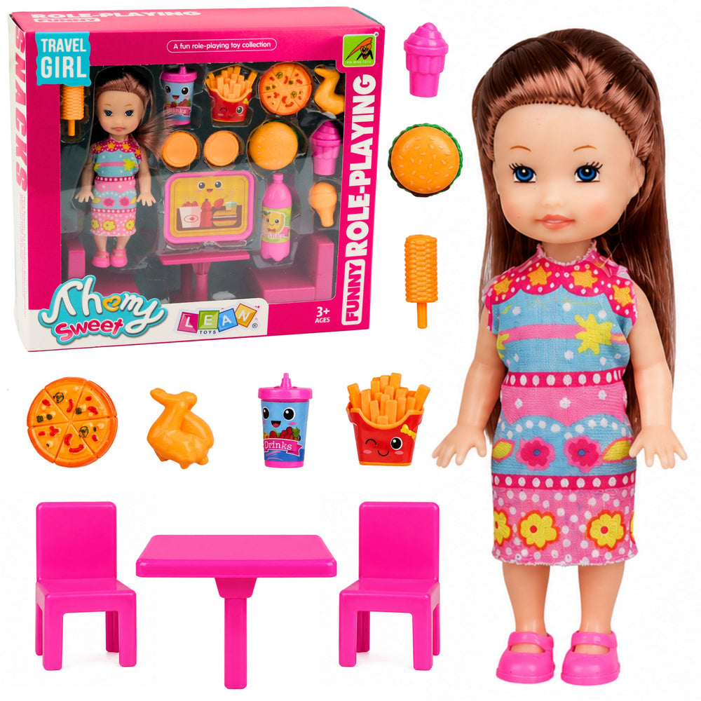 Mini Doll Fast Food Set Pizza Hamburger Table Chairs Accessories