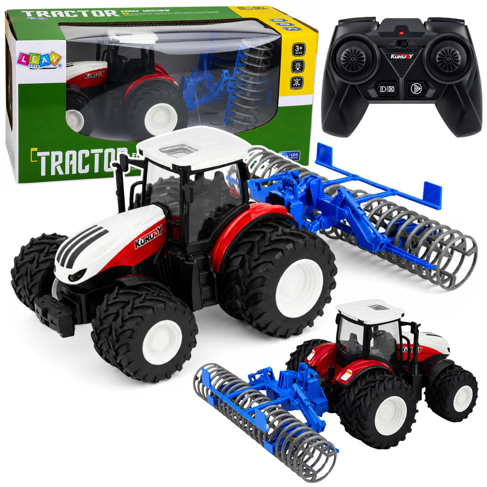 Remote Controlled Tractor with Roller RC Lights Red 1:24