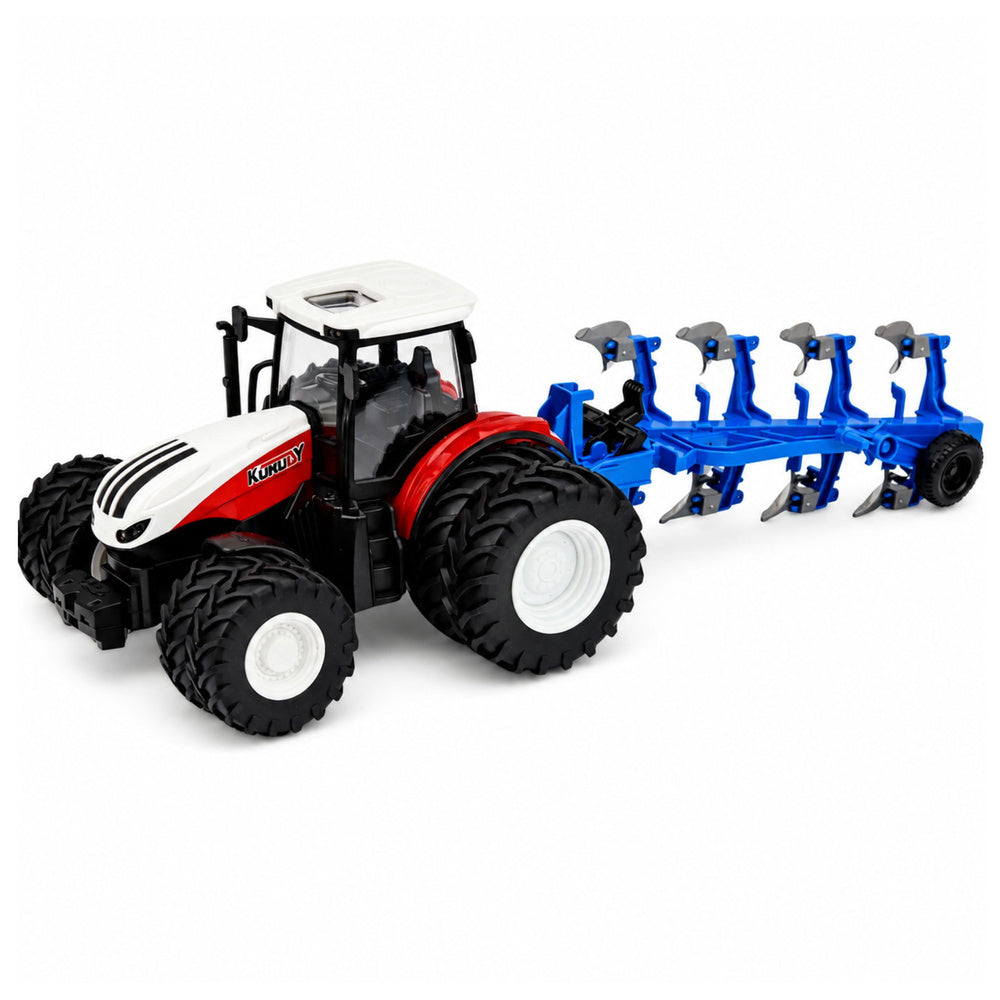 RC Remote Controlled Agricultural Tractor with Double Furrow Plow Red 1:24