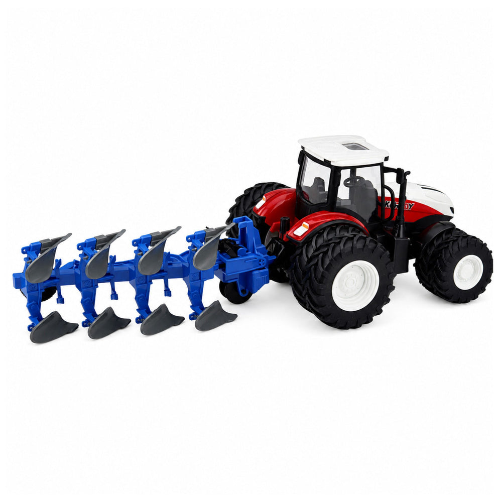RC Remote Controlled Agricultural Tractor with Double Furrow Plow Red 1:24