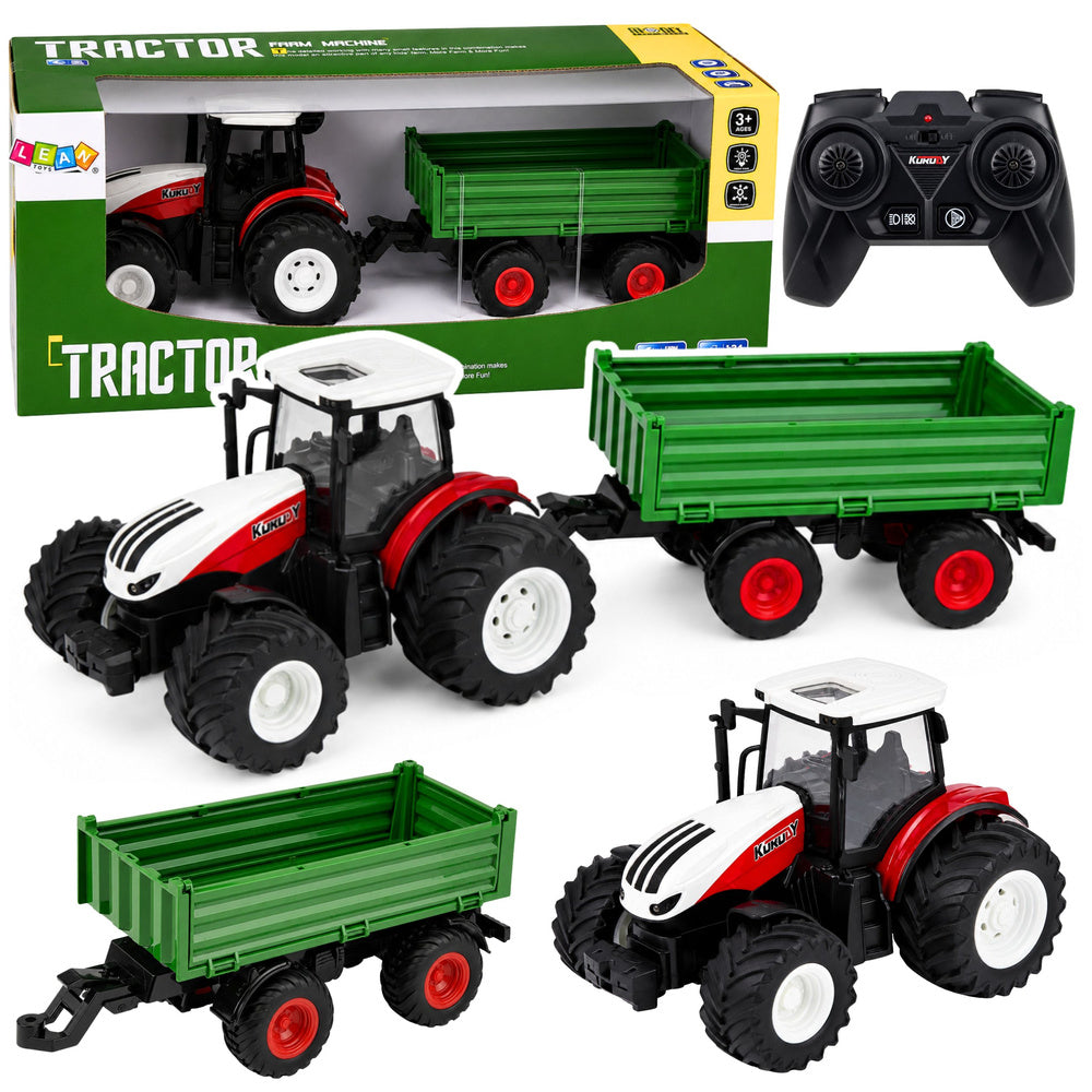 Remote Controlled Farm Tractor with Tipper Trailer, Lights, Sound 1:24
