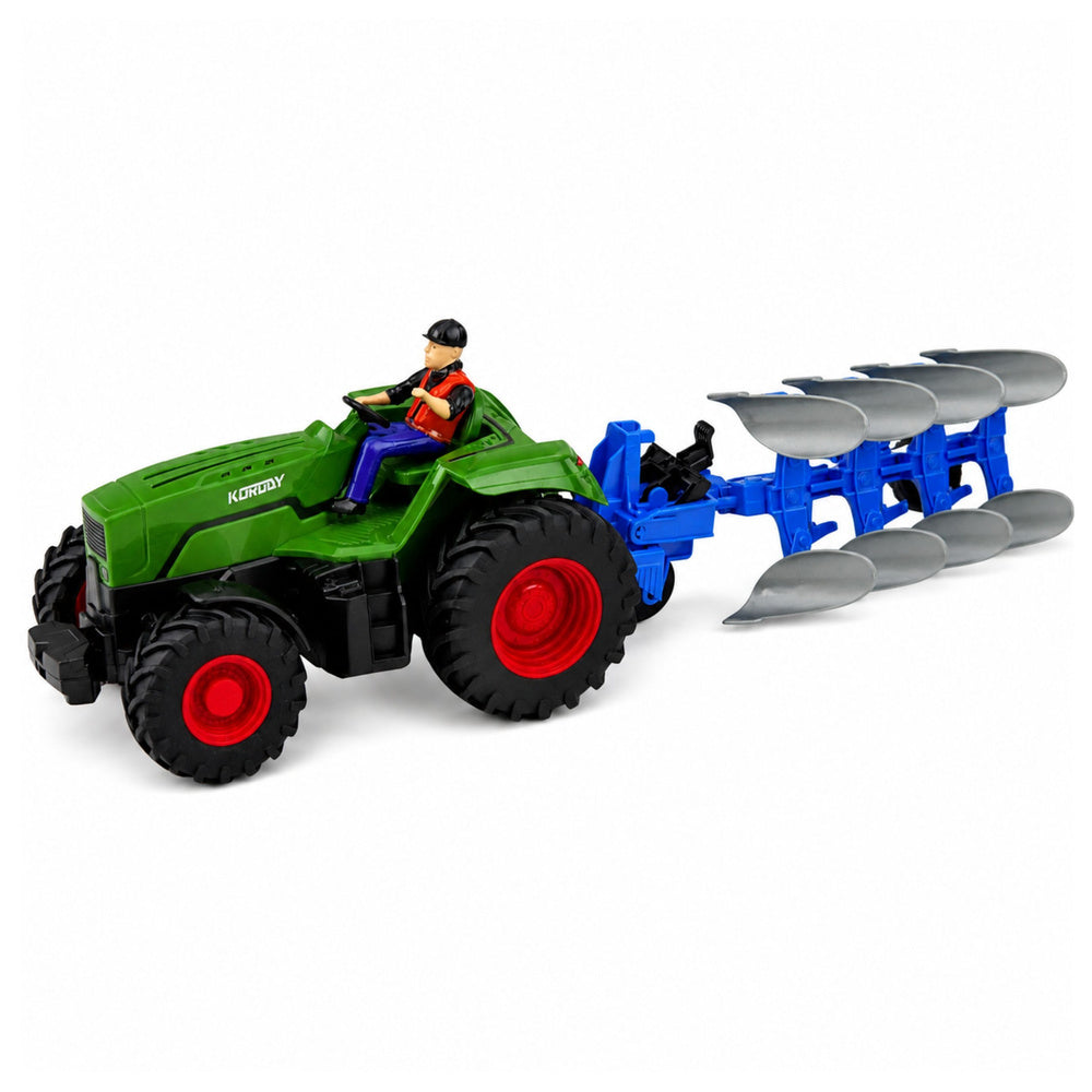 RC Tractor with Plow and Farmer Remote Controlled Lights Green 1:24