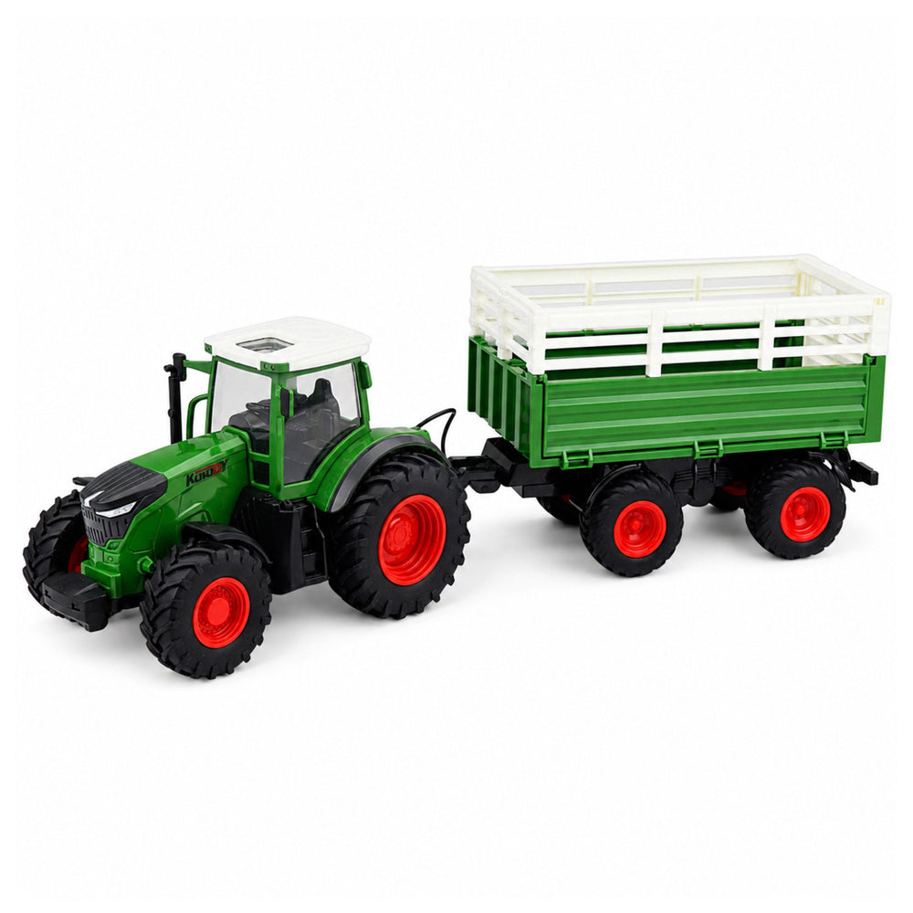 Remote Controlled RC Agricultural Tractor with Tipper Trailer and Lights 1:24