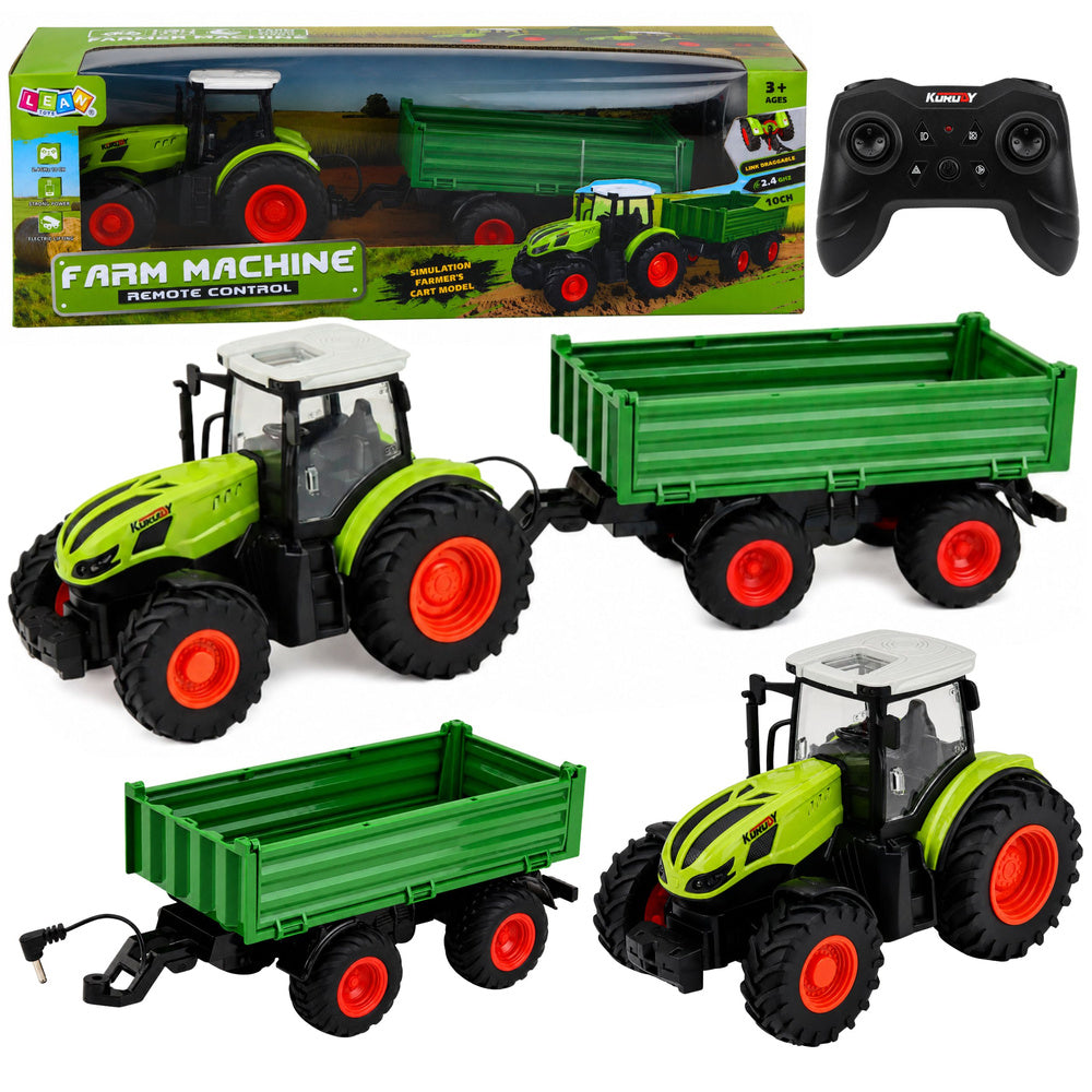 Remote Controlled RC Agricultural Tractor with Tipper Trailer Green 1:24