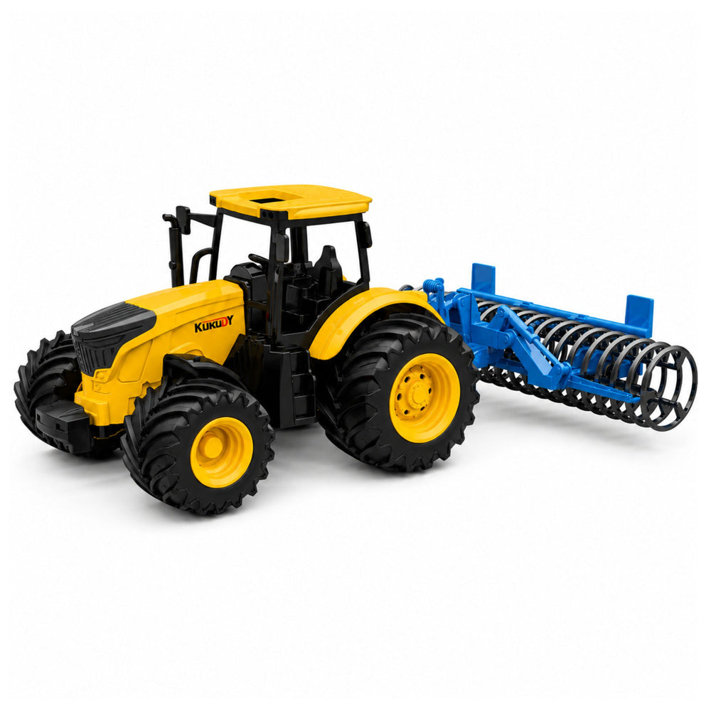 Agricultural Farm Tractor with Roller Lights Sounds Yellow 1:24
