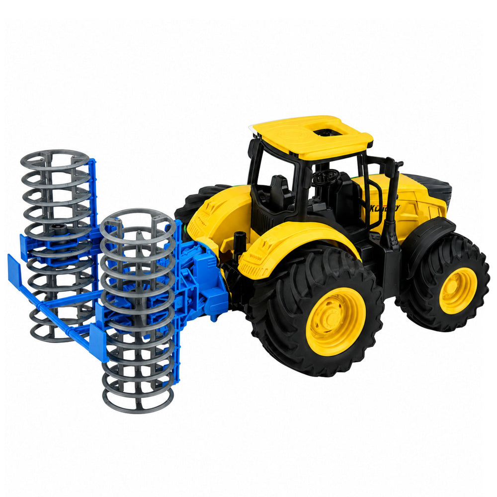 Agricultural Farm Tractor with Roller Lights Sounds Yellow 1:24