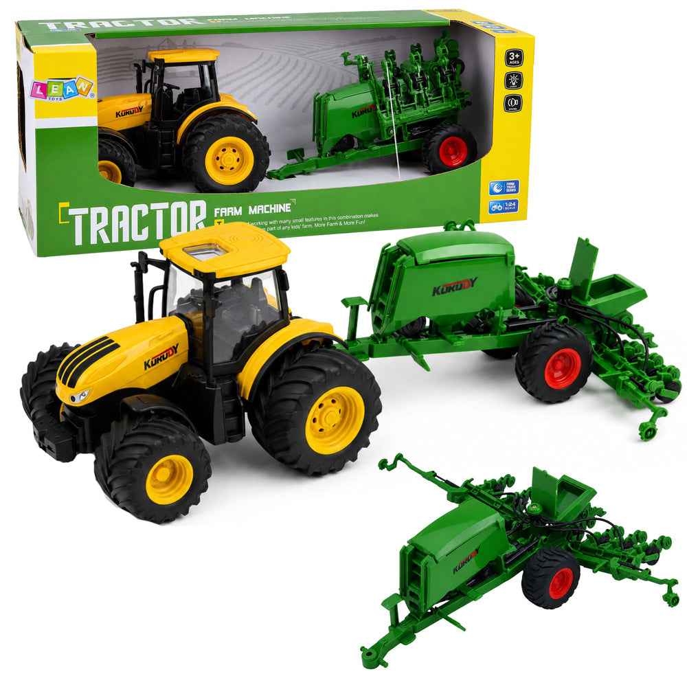 Agricultural Tractor with Seeder and Cultivator Lights Sounds Yellow 1:24
