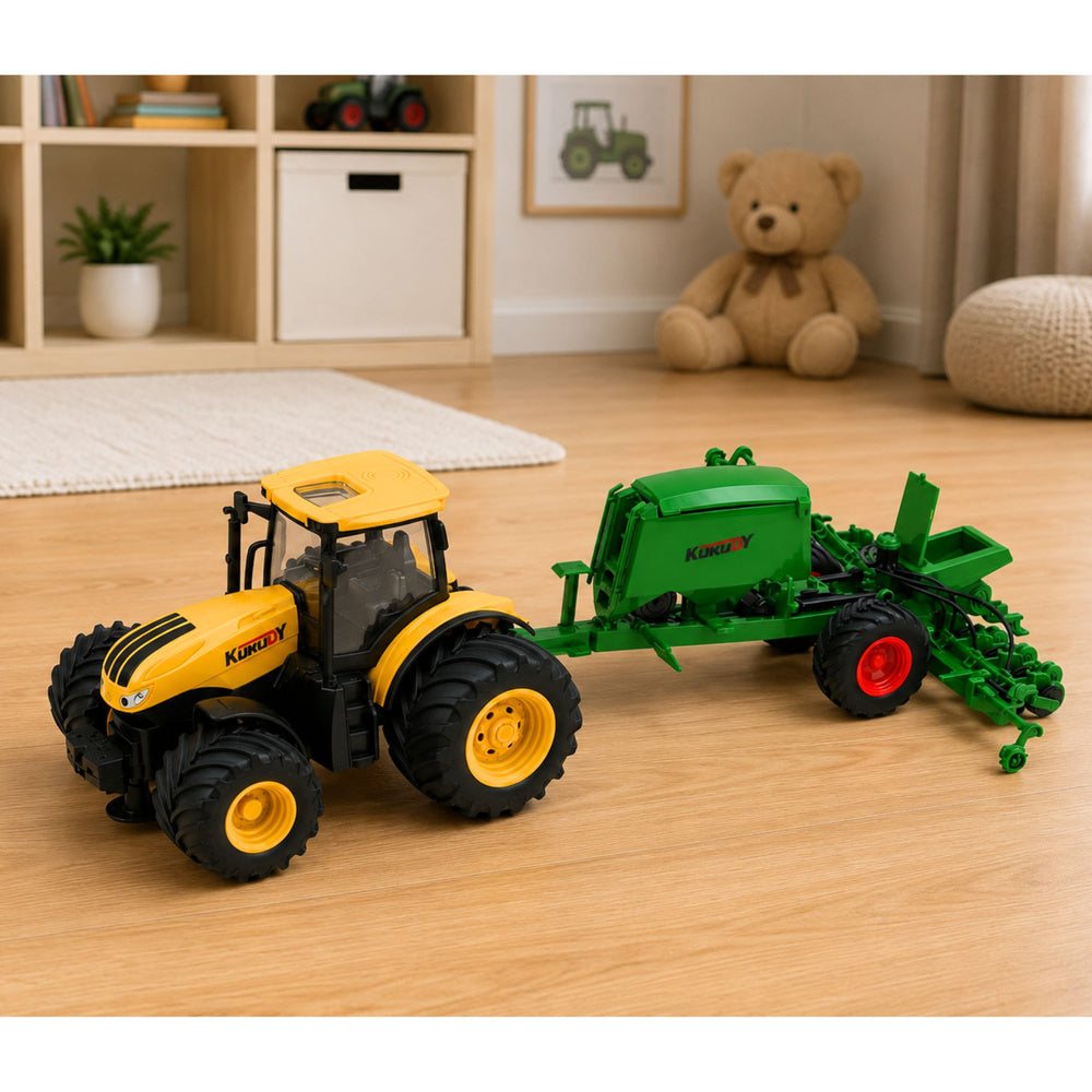 Agricultural Tractor with Seeder and Cultivator Lights Sounds Yellow 1:24