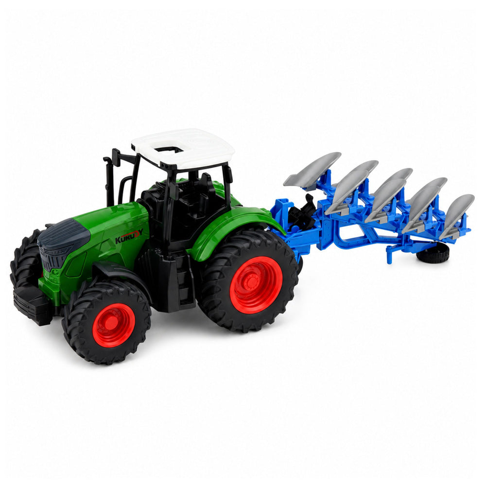 Agricultural Farm Tractor With Double-Furrow Plow Rubber Wheels Green 1:24