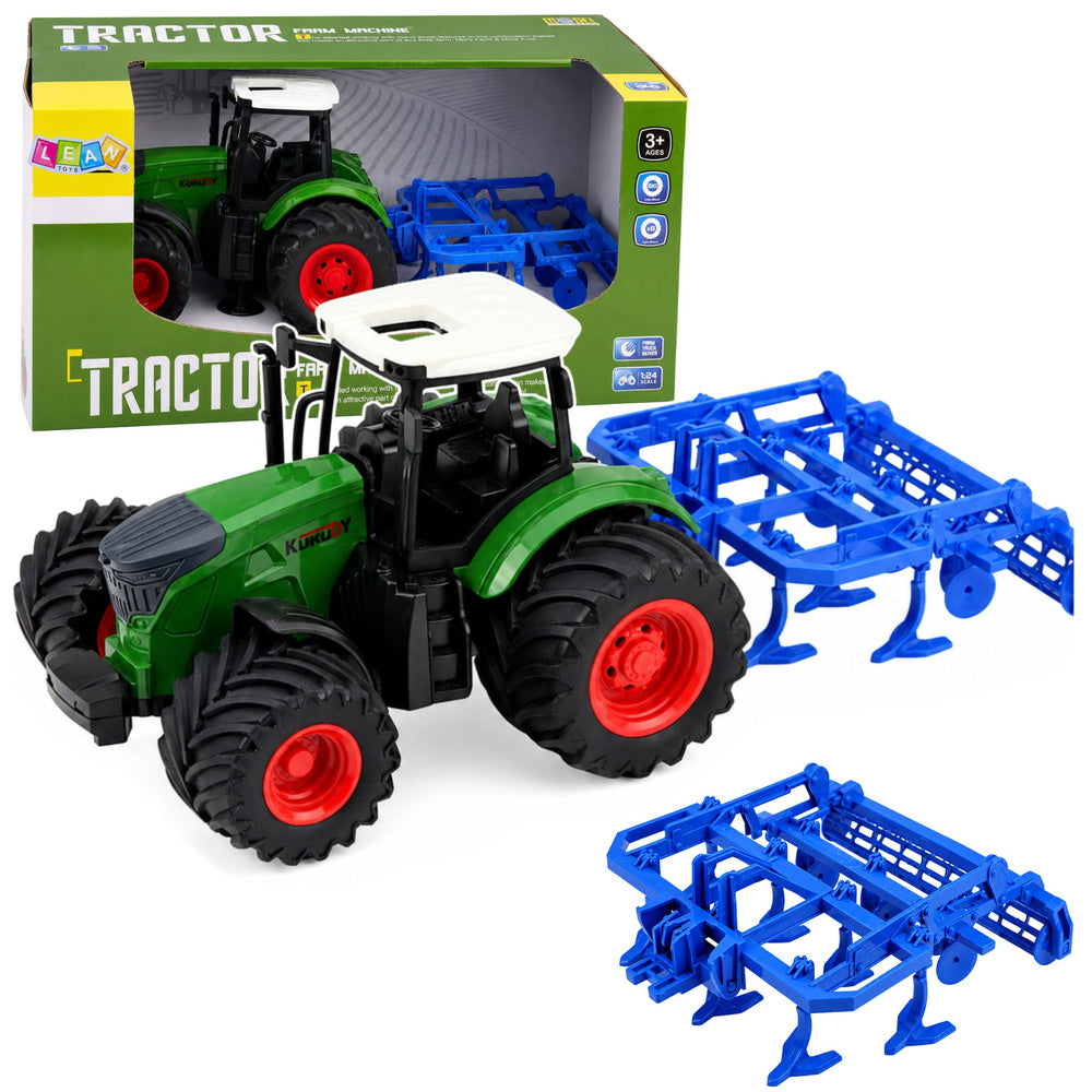 Agricultural Farm Tractor With Cultivator Tillage Unit Green 1:24