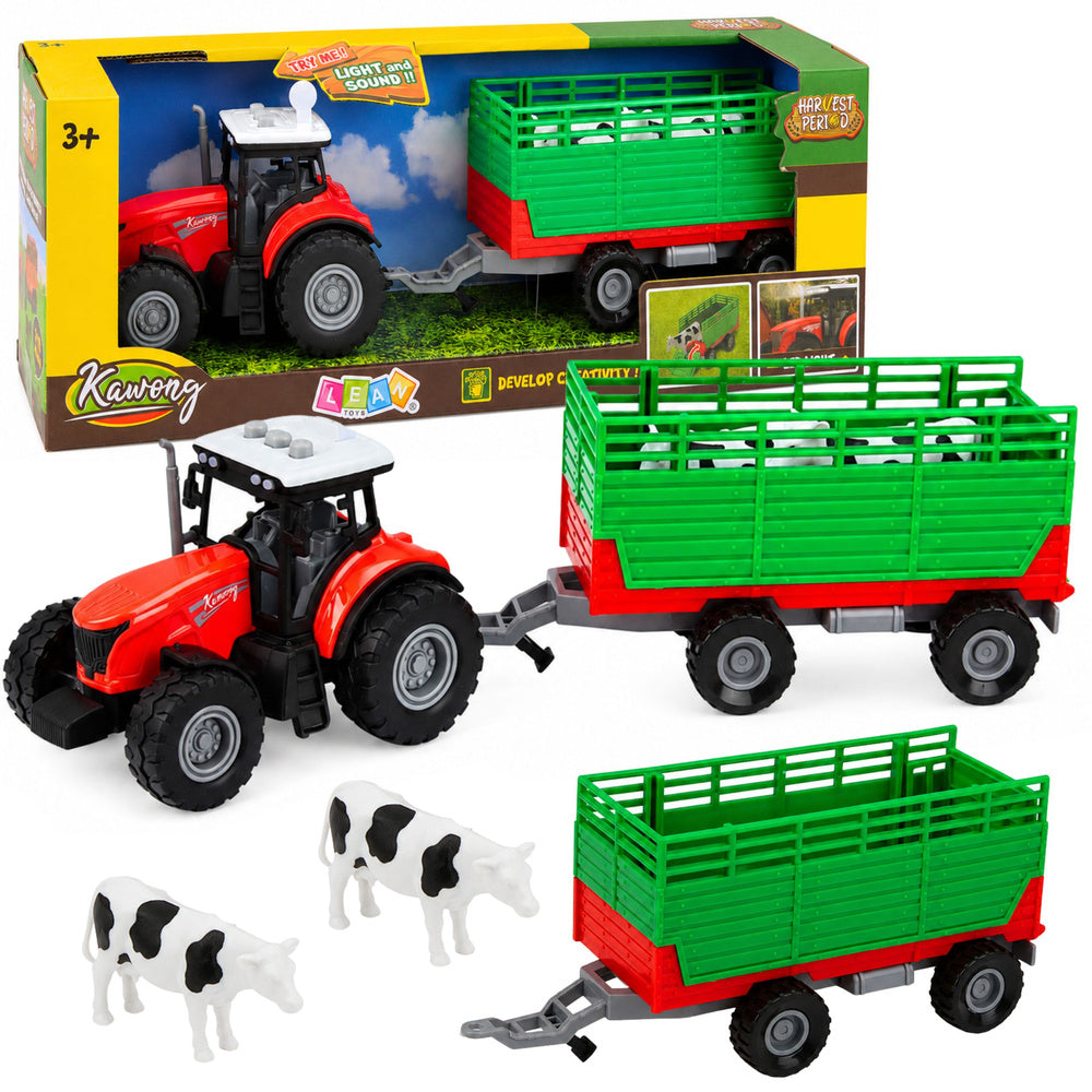 Tractor with Trailer for Transporting Animals Cow Figures Lights Sounds 4 pcs.