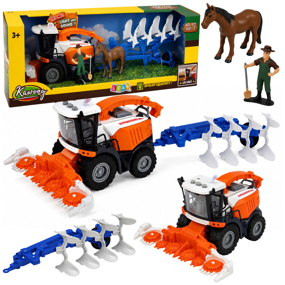 Agricultural Combine Harvester with Header and Plow Farmer Figures Horse Lights Sounds 4 pcs.