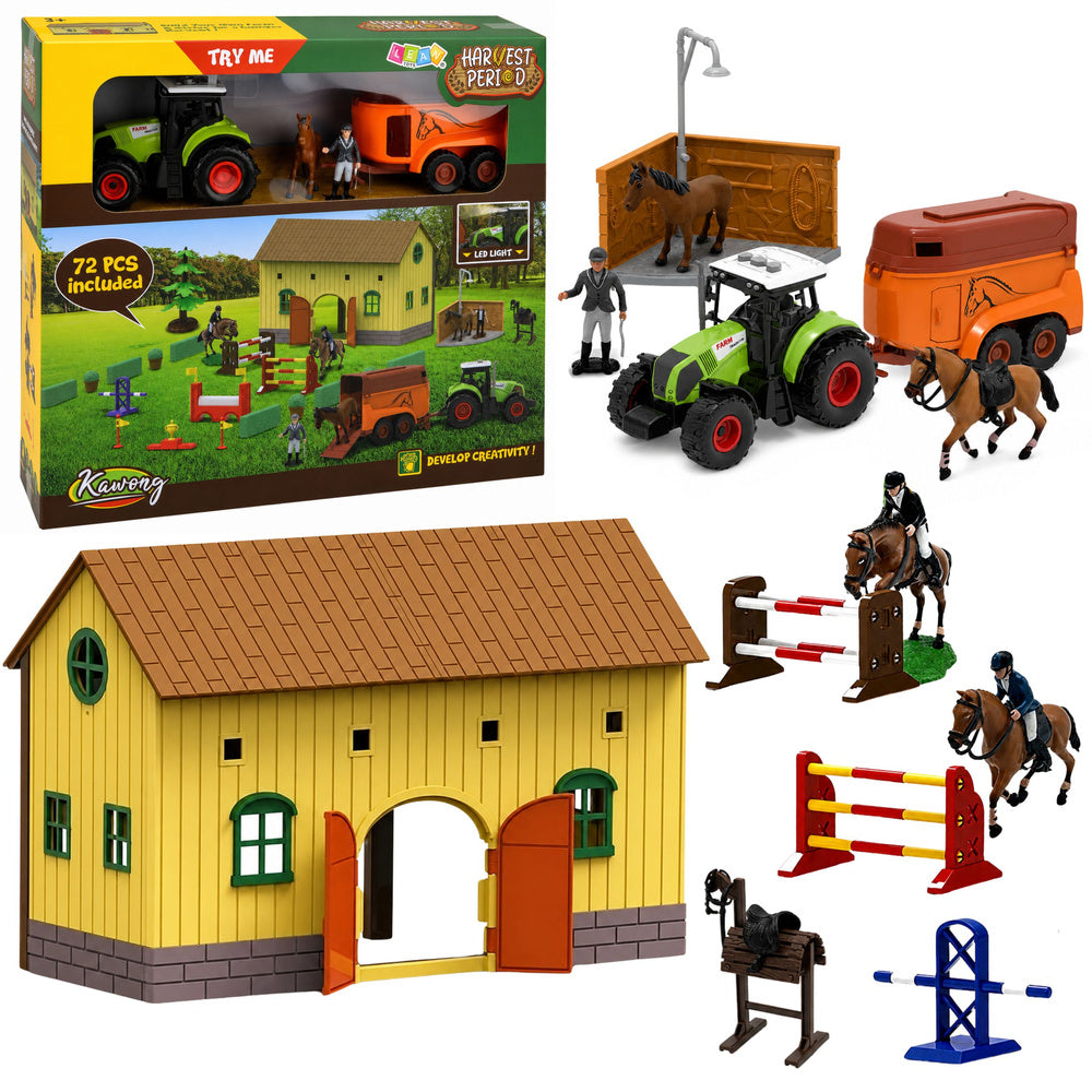 Set Farm Stud Farm Tractor Obstacle Course Jumping Hills Horses Figures 72 pcs.