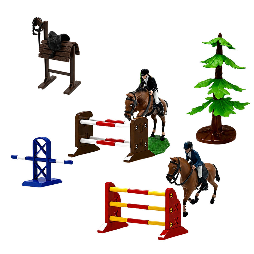 Set Farm Stud Farm Tractor Obstacle Course Jumping Hills Horses Figures 72 pcs.