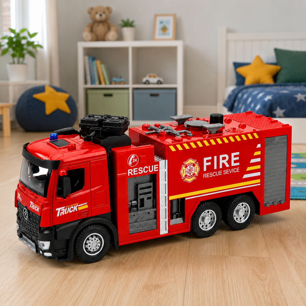 Fire Truck with Water Function, Metal Cabin, Lights, Sounds 1:12