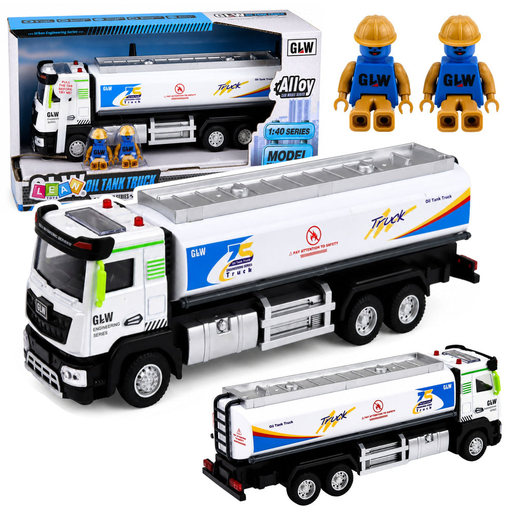 Metal Tank Truck Drive Lights Sounds Blue and White 1:40