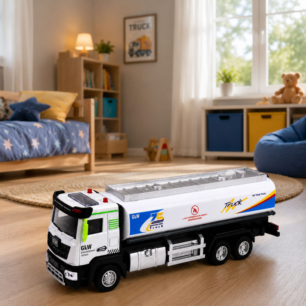Metal Tank Truck Drive Lights Sounds Blue and White 1:40