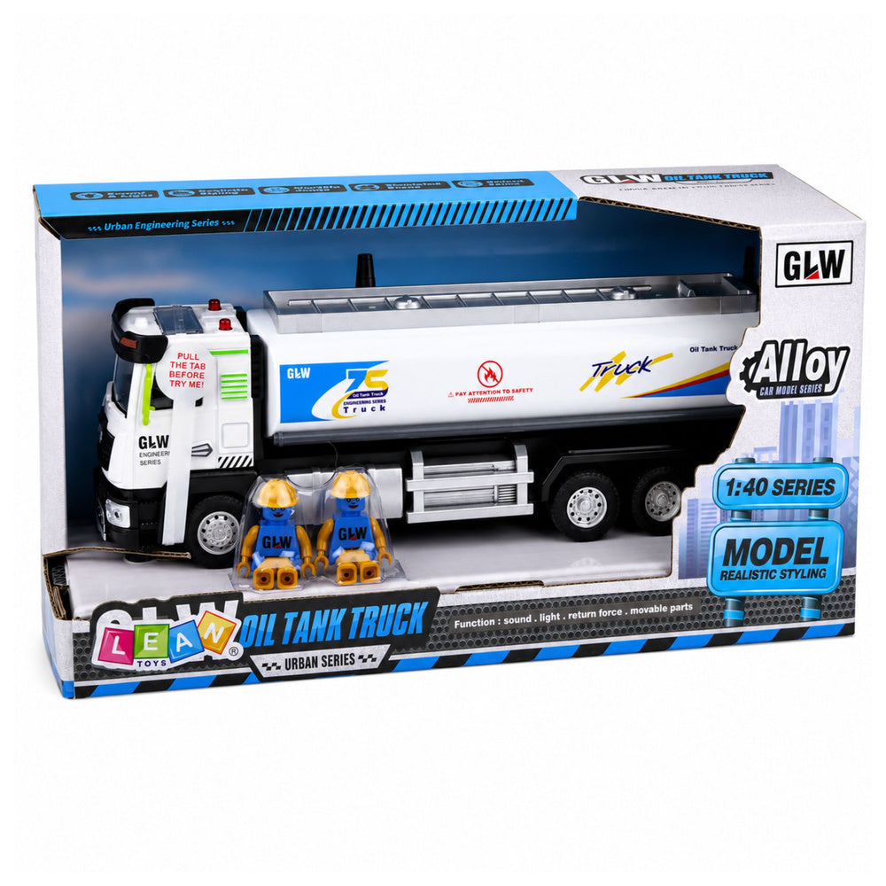 Metal Tank Truck Drive Lights Sounds Blue and White 1:40