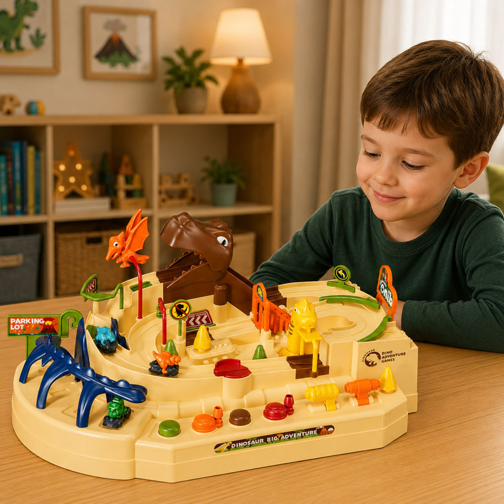 Interactive Manual Arcade Track with Dinosaurs 8 Challenges Vehicles