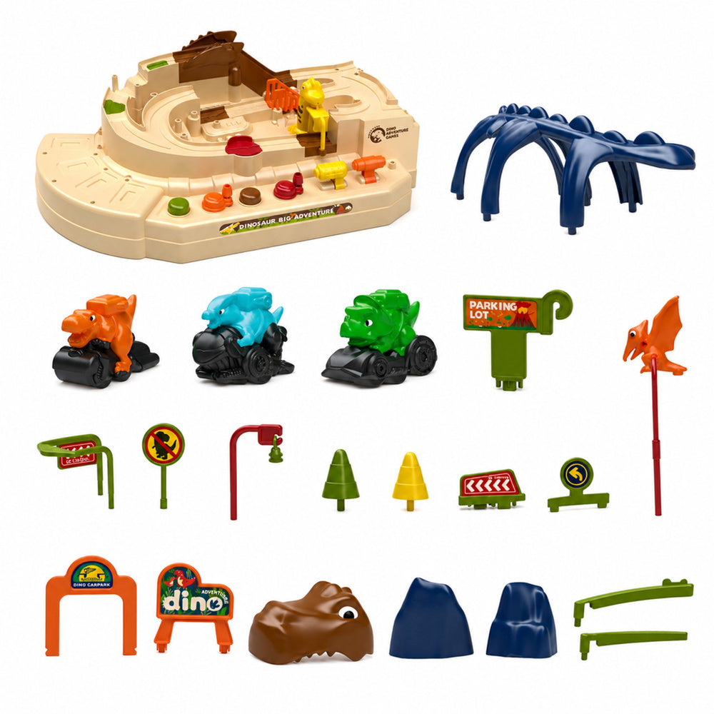 Interactive Manual Arcade Track with Dinosaurs 8 Challenges Vehicles