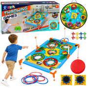 4-in-1 Target Throwing Skill Game with a Board, Bags, Hoops, Frisbee