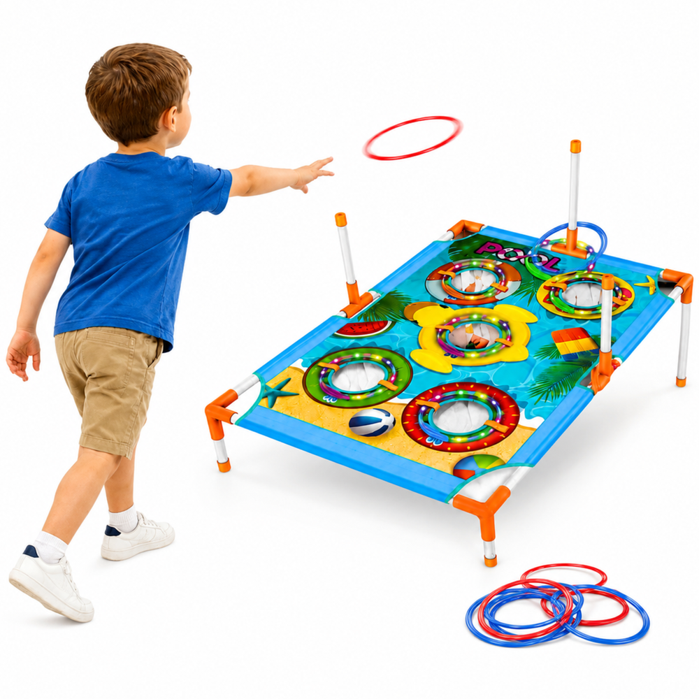 4-in-1 Target Throwing Skill Game with a Board, Bags, Hoops, Frisbee