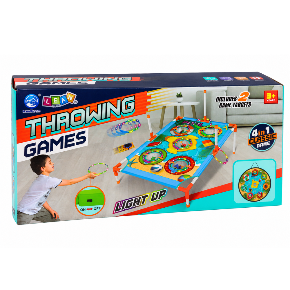 4-in-1 Target Throwing Skill Game with a Board, Bags, Hoops, Frisbee