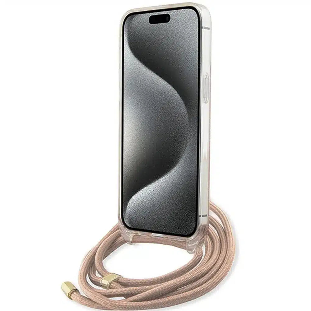 Originální kryt GUESS Hardcase GUHCP15XHC4SEP pro iPhone 15 Pro Max (Crossbody Cord 4G Print / růžový)