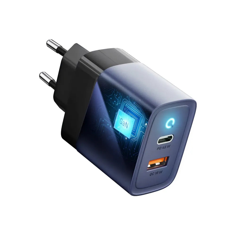 Síťová nabíječka Forcell F-Energy GaN - 45W s porty: USB C a USB A s PD a QC 4.0 nabíjením