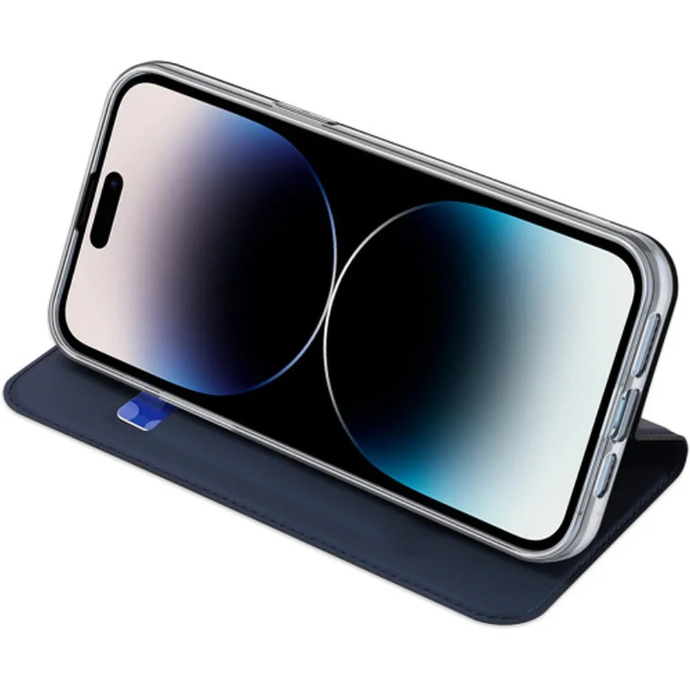 DUX DUCIS Skin Pro – Hladké kožené pouzdro pro Apple iPhone 15 Pro modré