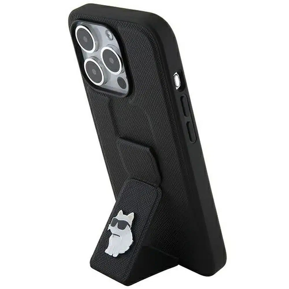 Originální pouzdro KARL LAGERFELD Hardcase KLHCP14XGSACHPK pro iPhone 14 Pro Max (Gripstand Saffiano choupette PIN / černá