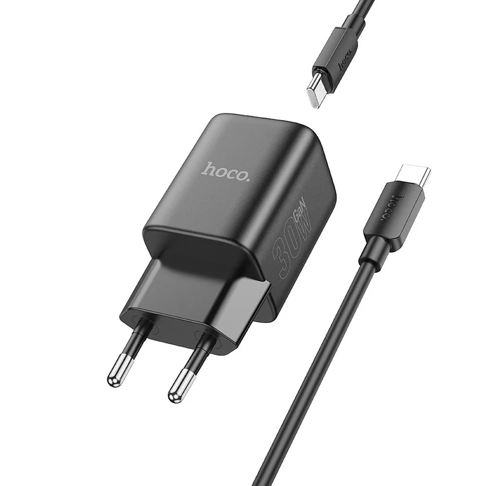 Nabíječka na zeď HOCO USB-C + kabel USB-C na USB-C PD QC 30W GaN N43 černá