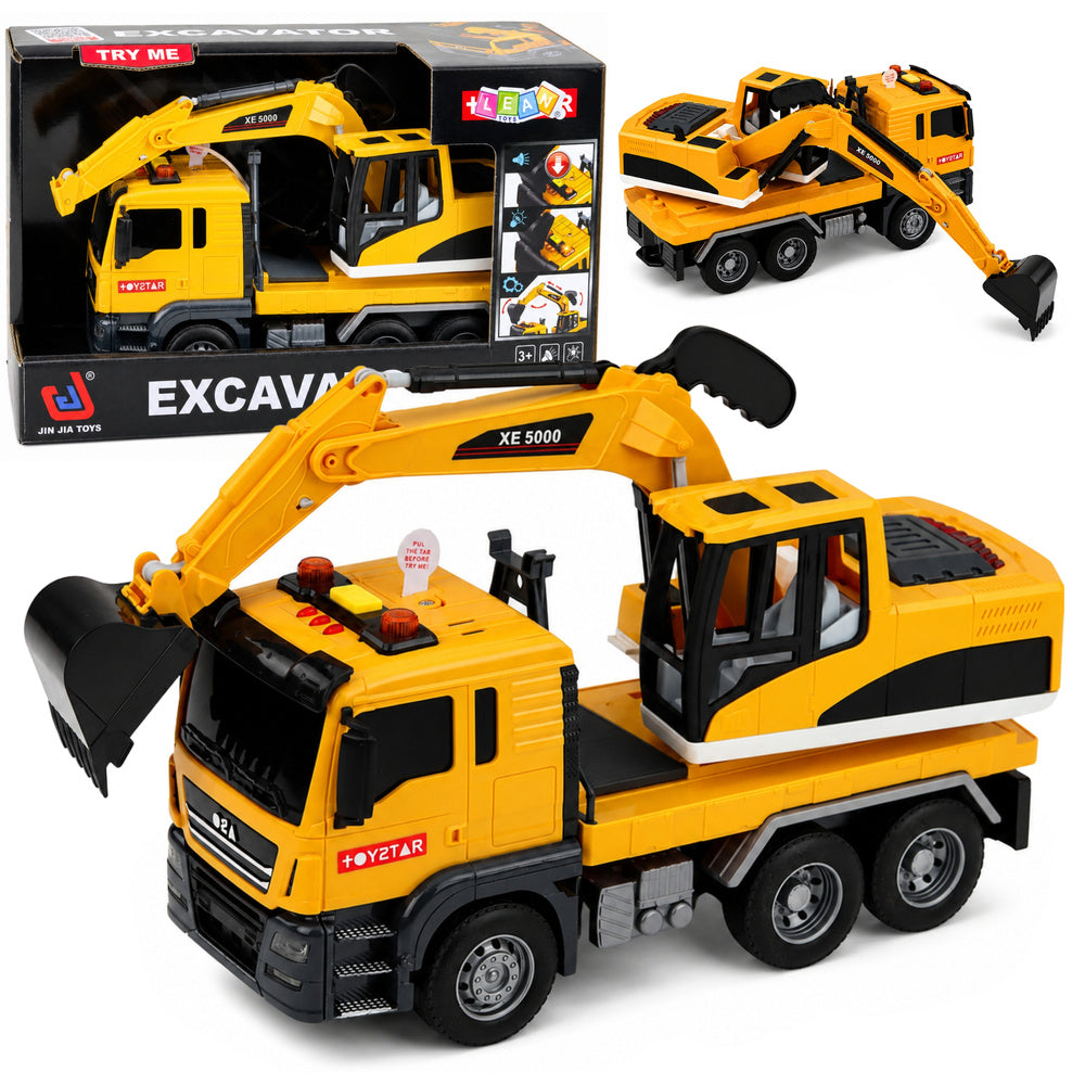 Truck with Excavator Movable Bucket Lights Sounds Drive Yellow 1:14