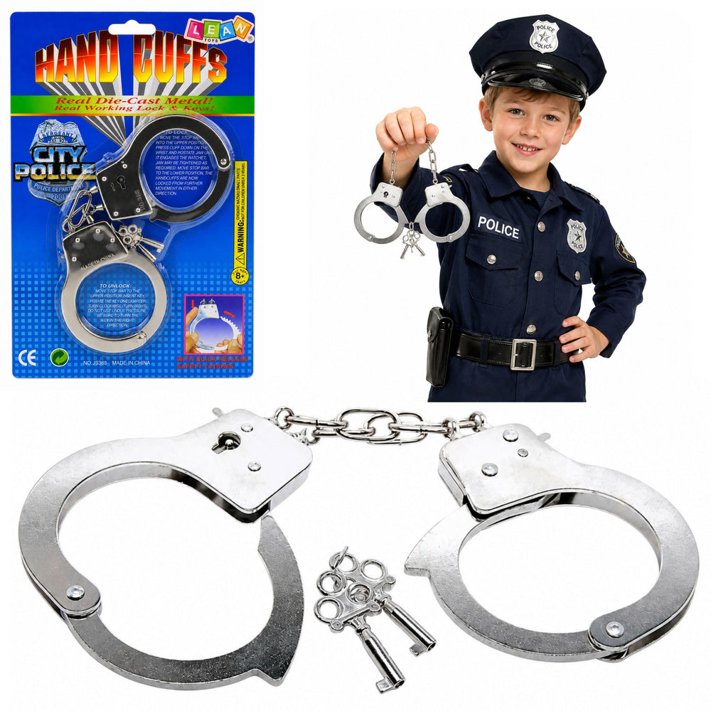 Handcuffs for a Little Policeman, Metal, with Keys, for Children, Silver
