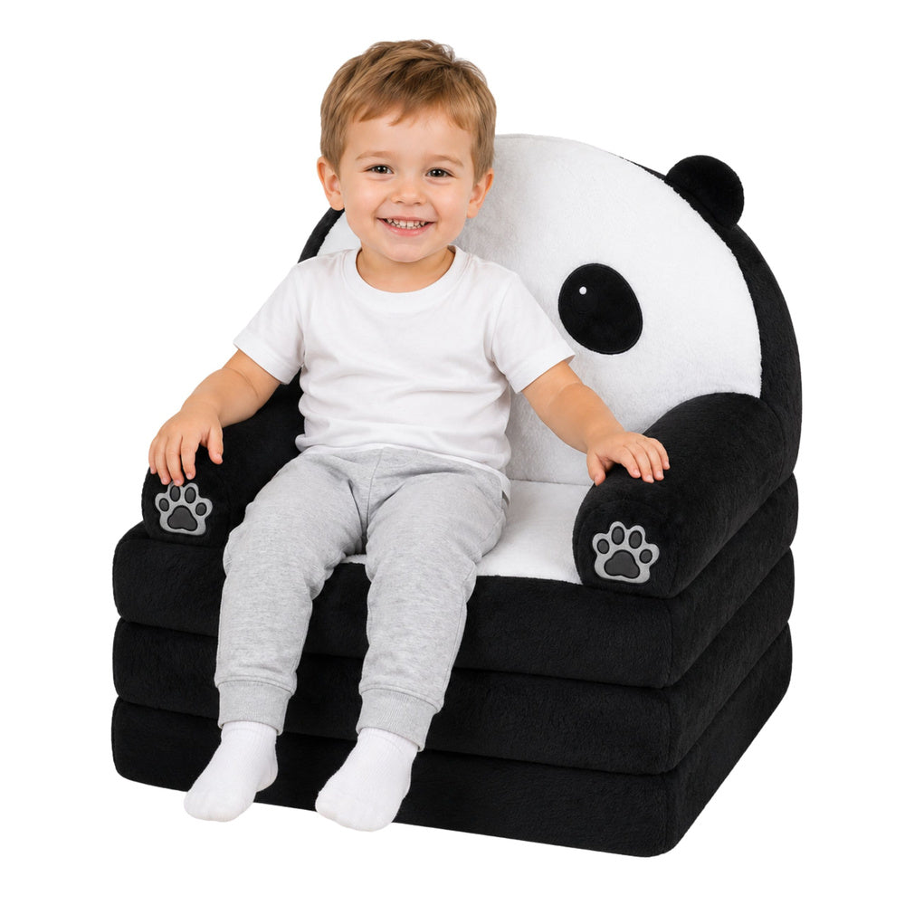 Panda 2in1 Children's Soft Sofa Armchair/Lounge Chair Black and White